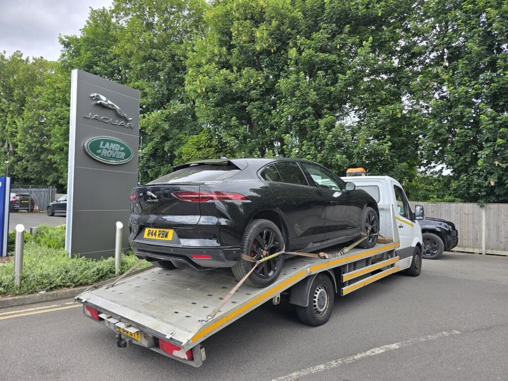 Jaguar I-PACE electric car recovery London — professional flatbed towing service to dealer